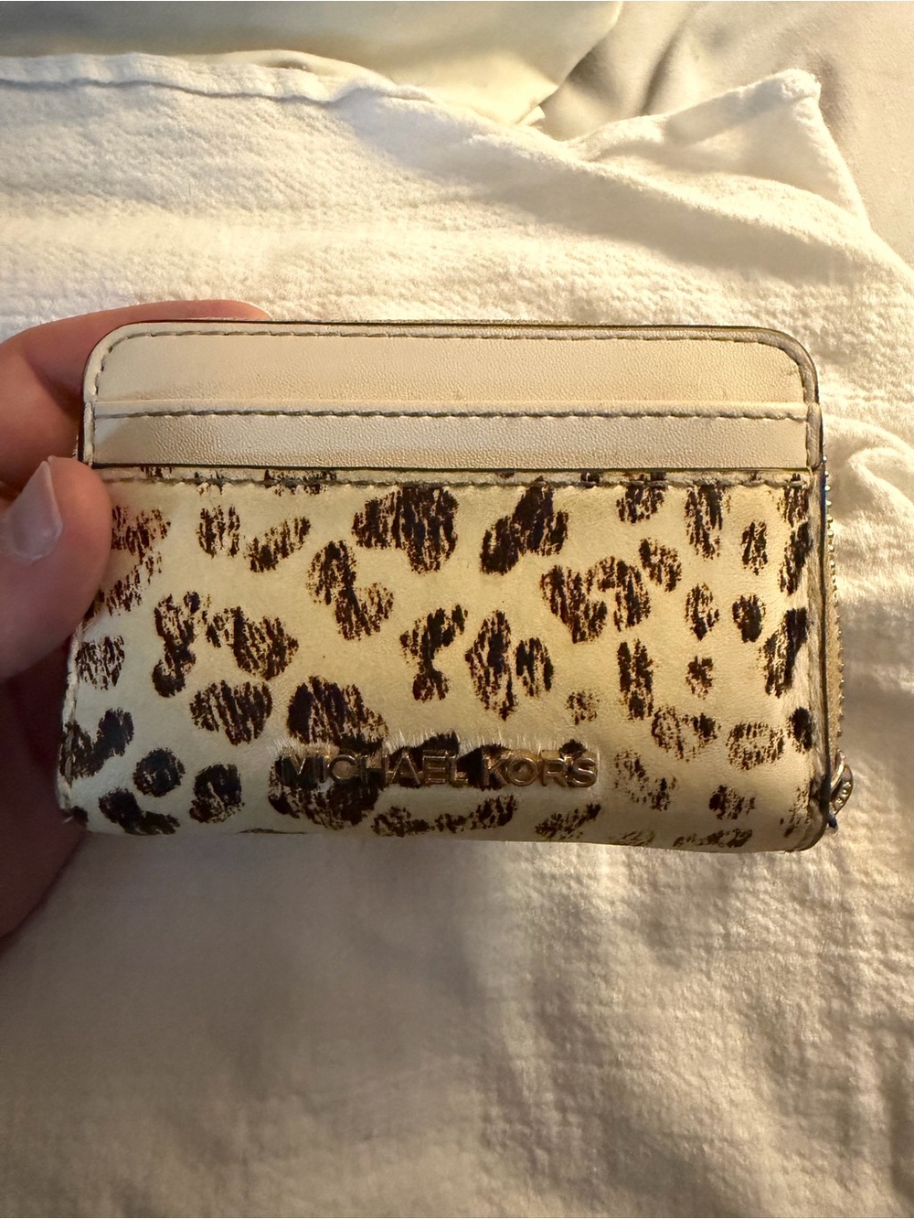 Michael Kors Cream and Brown Leopard Print Card Case Wallet